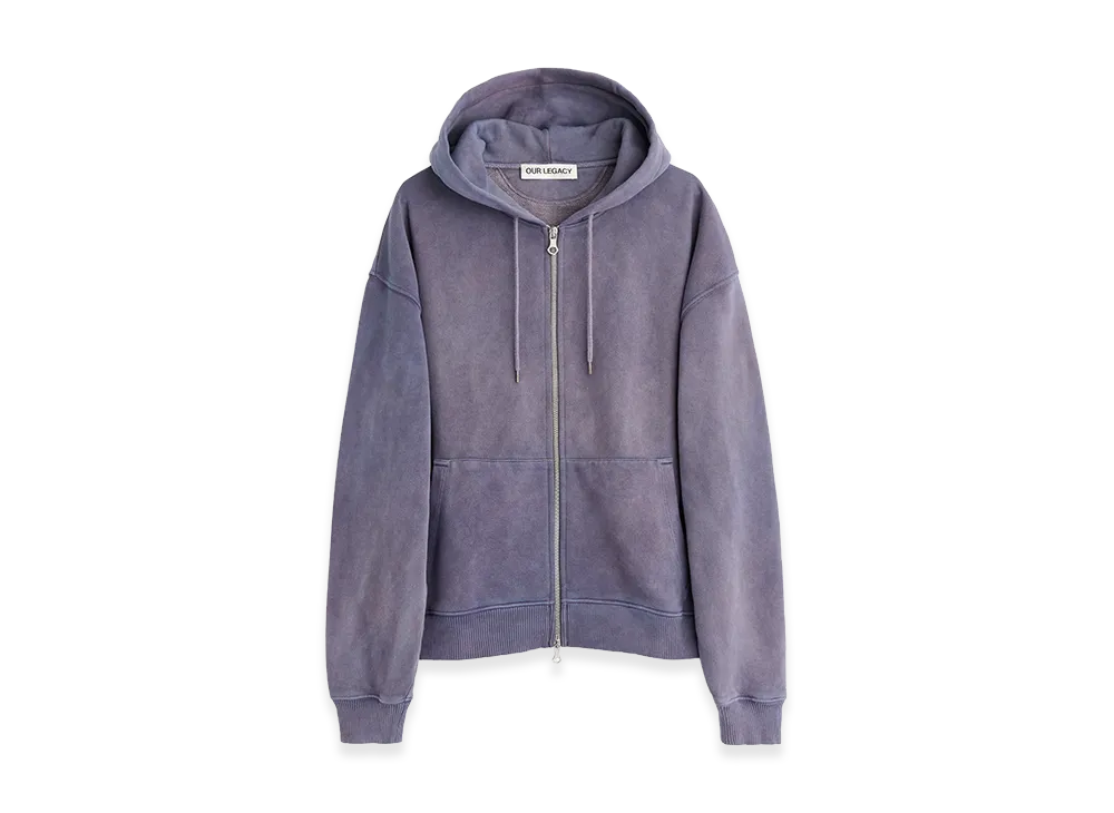 OUR LEGACY L/S Fleece-Lined Plain Full Zip Hoodie "Purple"