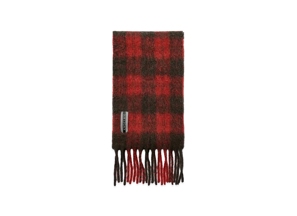 OUR LEGACY Estate Scarf "Burnt Red Plaid Fuzzy Alpaca"