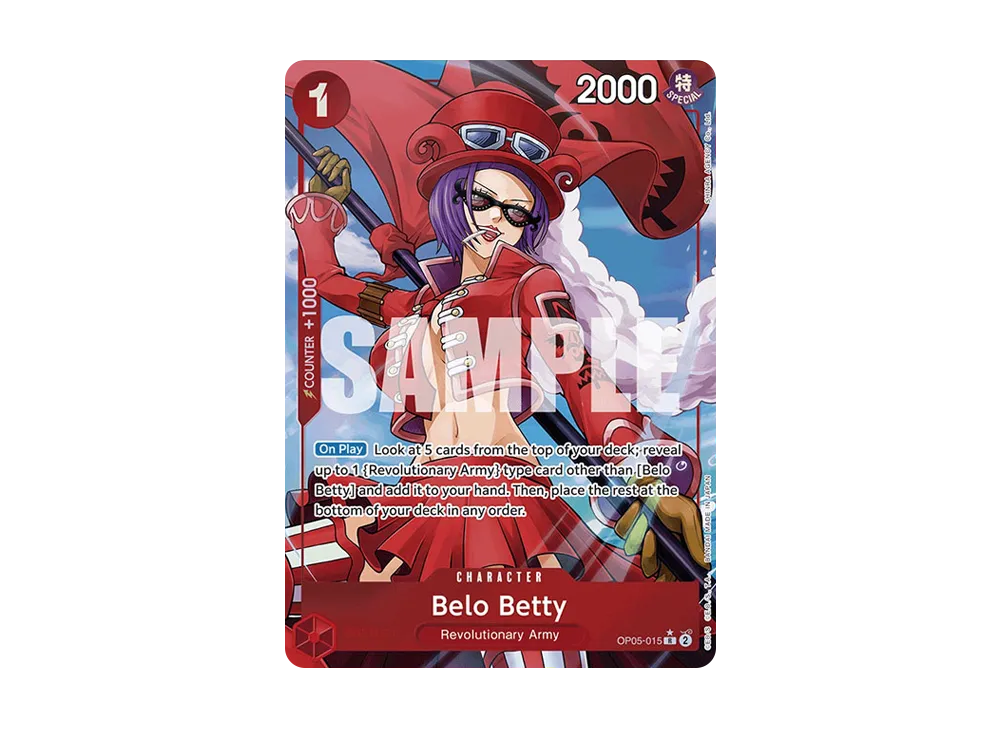 belo betty one piece tcg deck PRB01-(OP05-015) (R)(Foil) Corner Rare collectible card featuring Belo Betty from the One Piece Trading Card Game. one piece tcg belo betty