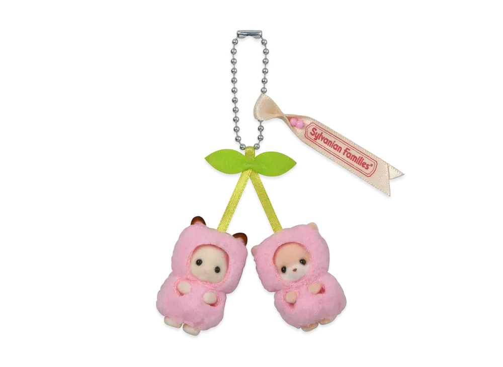 EPOCH "Sylvanian Families Keychain" Chocolate Rabbit & Small Baby Fennec Fox -Cherry-