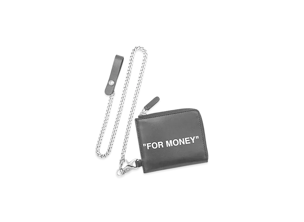 OFF-WHITE Calf Skin Quote Chain Wallet "Black"