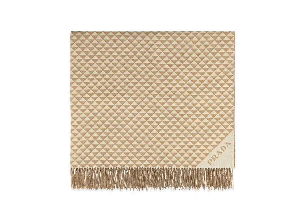 PRADA Embroidered Wool Blend Symbole Double Blanket "Printed"