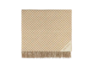 PRADA Embroidered Wool Blend Symbole Double Blanket "Printed"