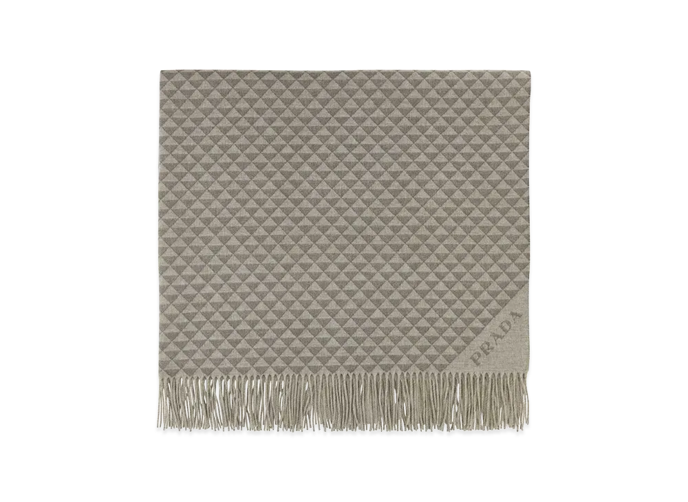 PRADA Embroidered Wool Blend Symbole Double Blanket "Printed"