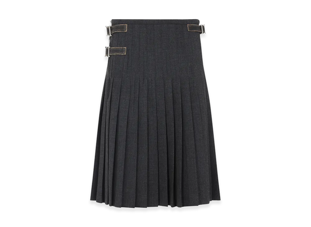 PRADA Women's Buckle-Fastening Pleated Wool Midi Skirt "Grey"