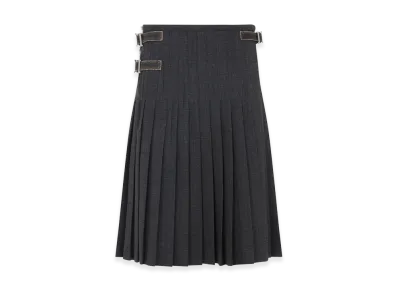 PRADA Women's Buckle-Fastening Pleated Wool Midi Skirt "Grey"