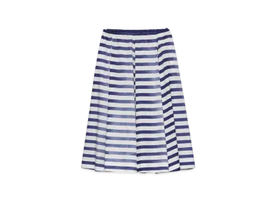 PRADA Women's Striped Old Poplin Full Skirt "Navy"