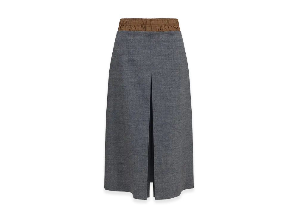 PRADA Women's Pleated Wool Midi Skirt "Gray"
