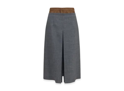 PRADA Women's Pleated Wool Midi Skirt "Gray"