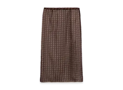 PRADA Women's Printed Chiffon Midi Skirt "Cork Beige"