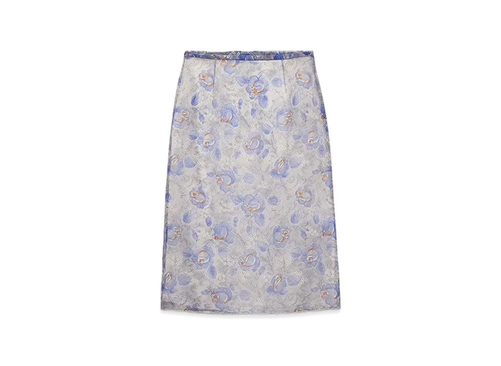 PRADA Women's Printed Nylonette Midi Skirt "Sapphire Blue"