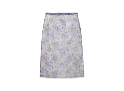 PRADA Women's Printed Nylonette Midi Skirt "Sapphire Blue"