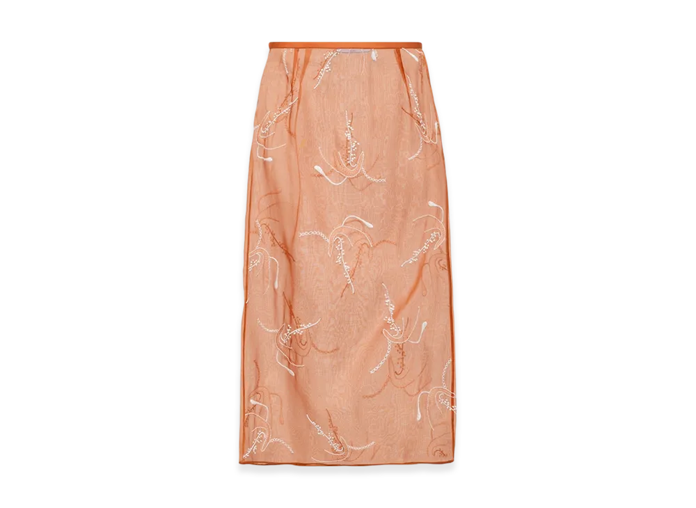 PRADA Women's Embroidered Organza Midi-Skirt "Rust"
