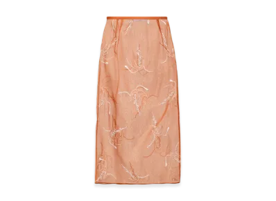 PRADA Women's Embroidered Organza Midi-Skirt "Rust"