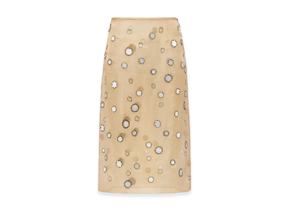 PRADA Women's Mirror-Embellished Organza Midi-Skirt "Cord"