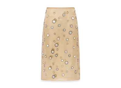 PRADA Women's Mirror-Embellished Organza Midi-Skirt "Cord"
