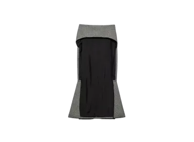 PRADA Women's Deconstructed Prince of Wales Checked Mouline Wool Midi-Skirt "Gray"