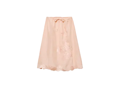PRADA Women's Embroidered Habutai Silk Skirt "Beige"