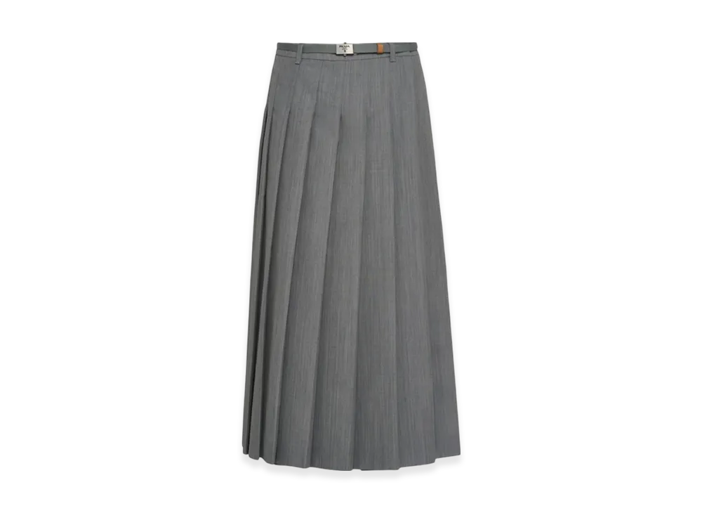 PRADA Women's Pleated Wool Skirt "Granite Gray"