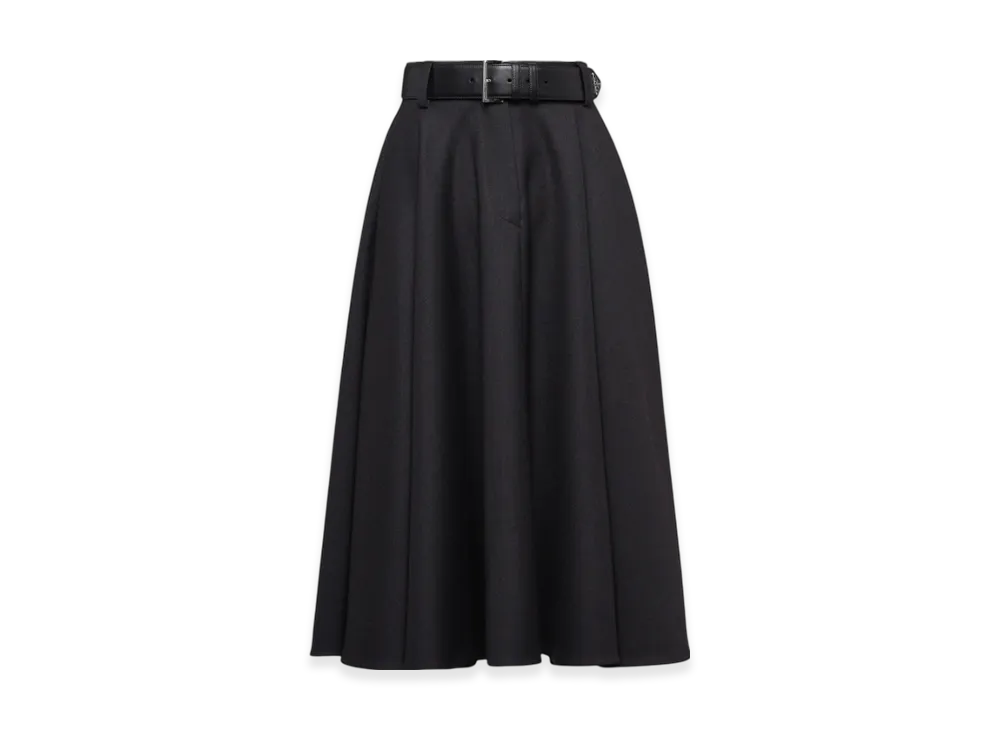 PRADA Women's Wool Gabardine Midi-Skirt "Anthracite Gray"