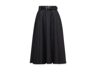 PRADA Women's Wool Gabardine Midi-Skirt "Anthracite Gray"