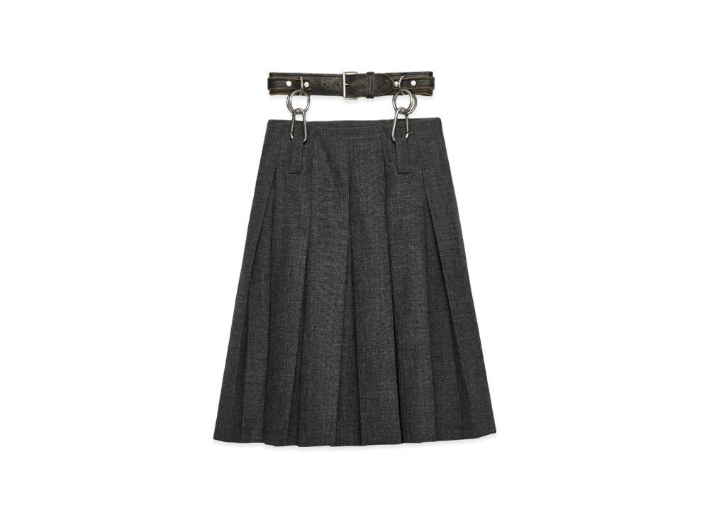 PRADA Women's Pleated Rush Stitch Skirt with Belt "Slate Gray"