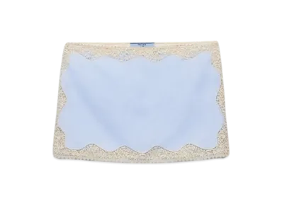 PRADA Women's Embroidered, Lace Trimmed Linen Miniskirt "Sky Blue"