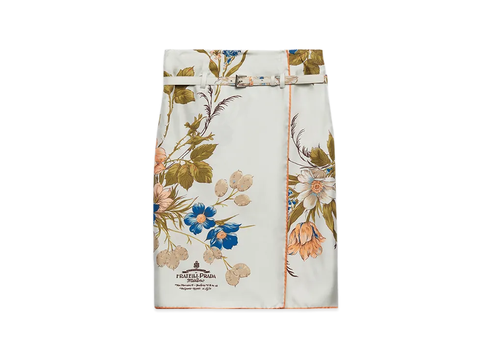 PRADA Women's Printed Silk Twill Skirt "Aqua"