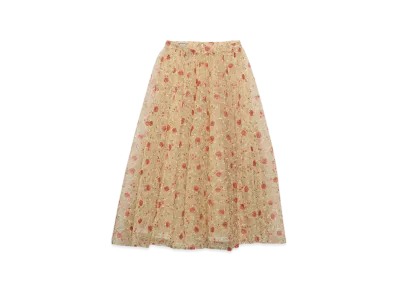 PRADA Women's Printed Nylonette Midi Skirt "Red"