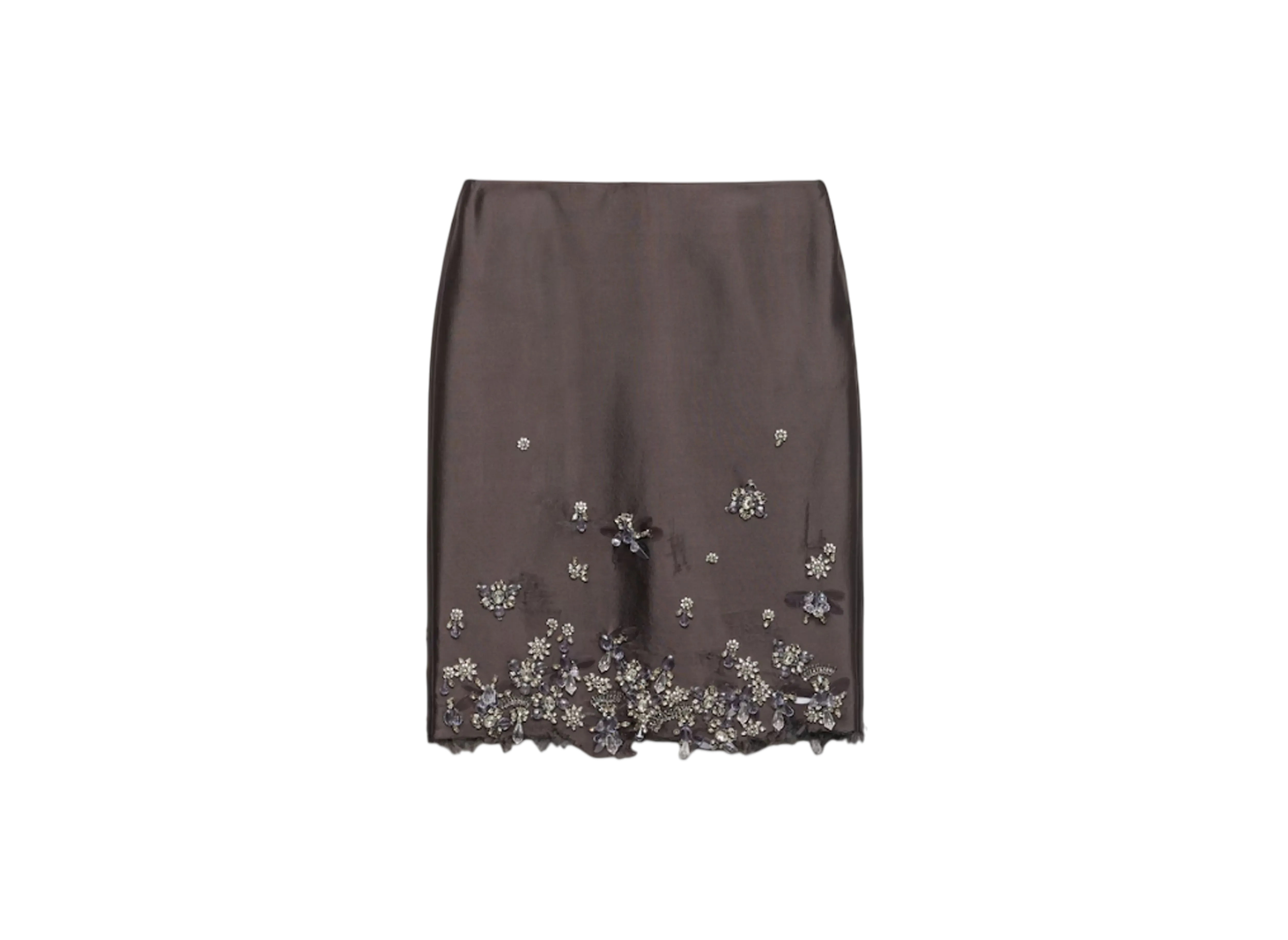 PRADA Women's Embroidered Silk and Wool Skirt "Gray"