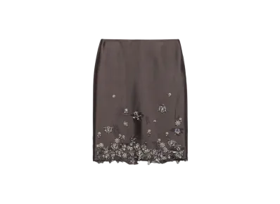 PRADA Women's Embroidered Silk and Wool Skirt "Gray"