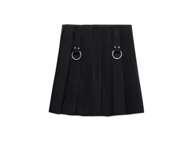PRADA Women's Pleated Gabardine Miniskirt with Metal Rings "Navy"