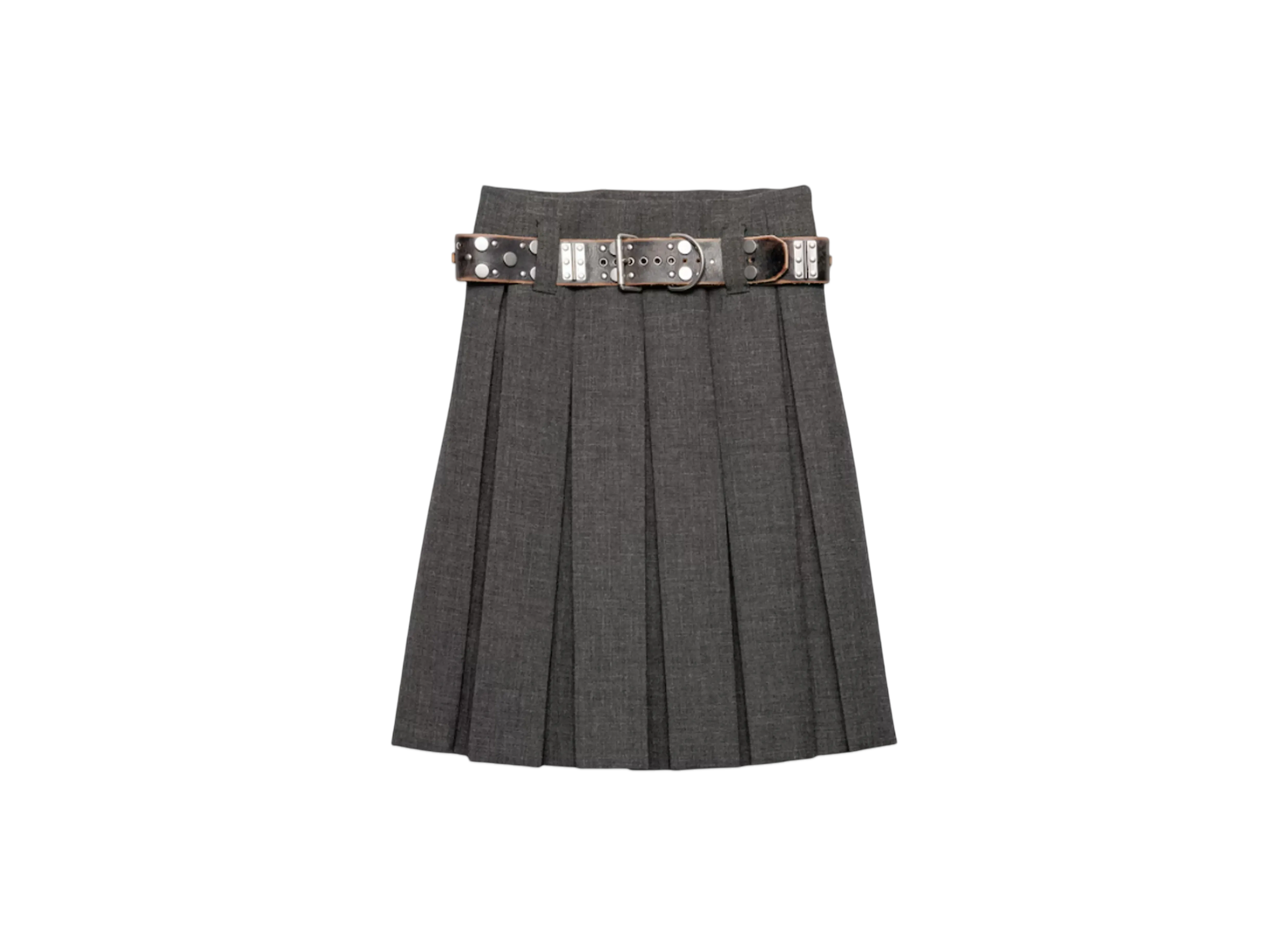 PRADA Women's Rush Stitch Skirt with Belt "Gray"