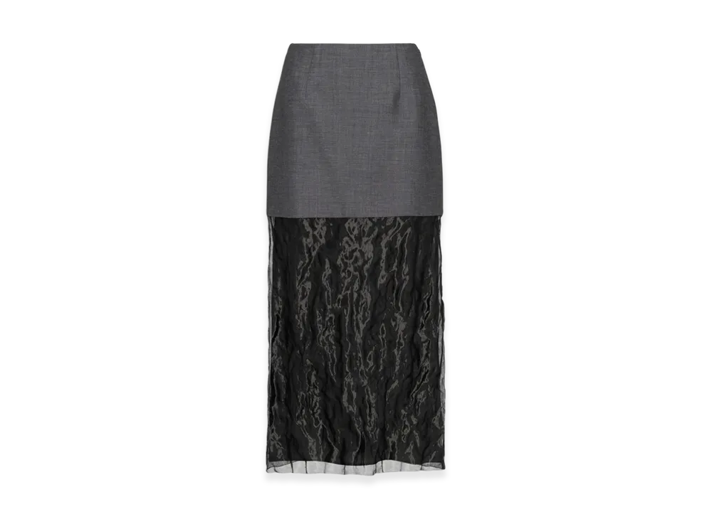 PRADA Women's Kid Mohair and Muslin Midi-Skirt "Anthracite Gray/Black"