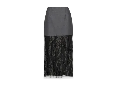 PRADA Women's Kid Mohair and Muslin Midi-Skirt "Anthracite Gray/Black"