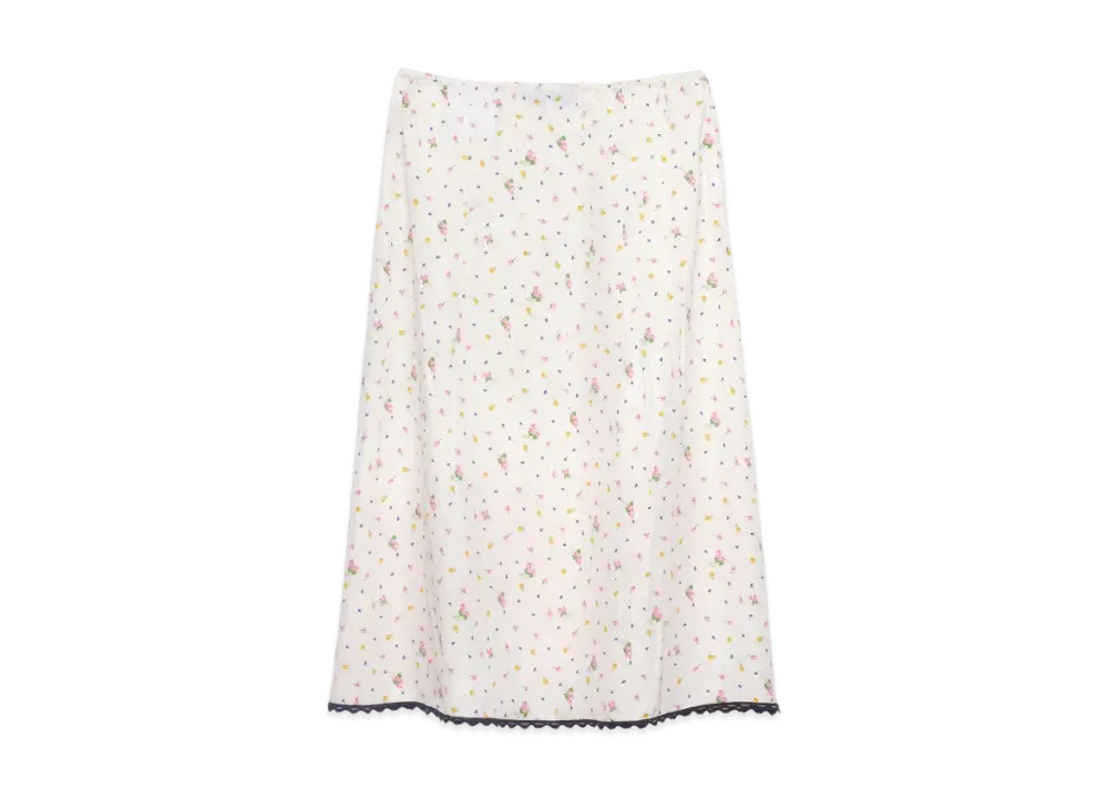 PRADA Women's Floral Print Ponge Skirt "White"