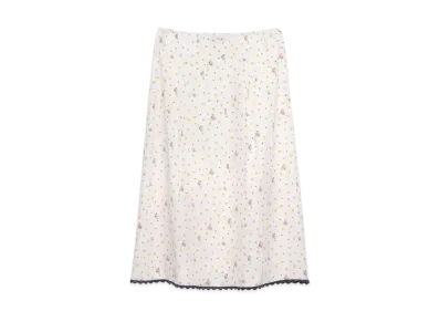 PRADA Women's Floral Print Ponge Skirt "White"