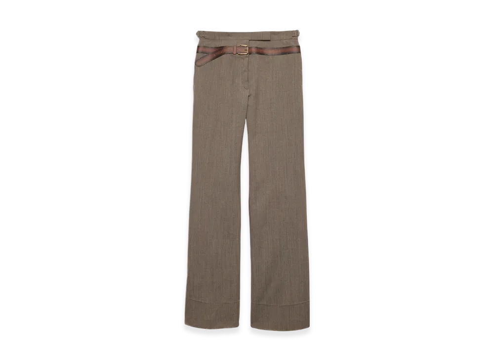 PRADA Women's Technical Wool Pants with Printed Belt "Clay Grey"