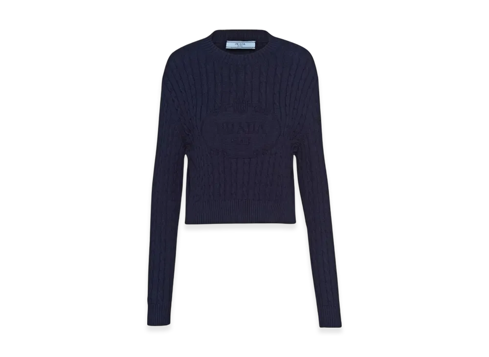 PRADA Women's Cotton Crewneck Sweater "Navy"