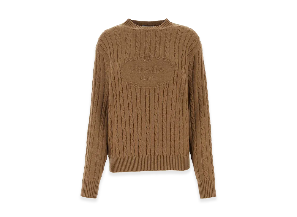 PRADA Women's Logo Intarsia Sweater "Camel"