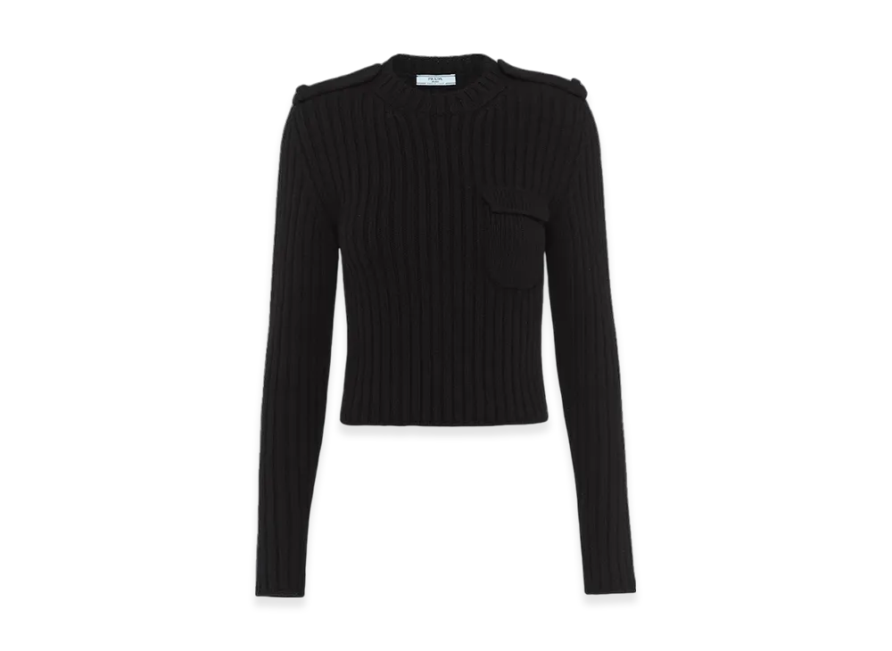 PRADA Women's Wool Cashmere Crew-Neck Sweater "Black"