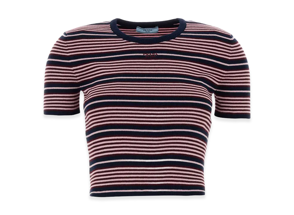 PRADA Women's Embroidecotton Blend T-Shirt "Stripped"