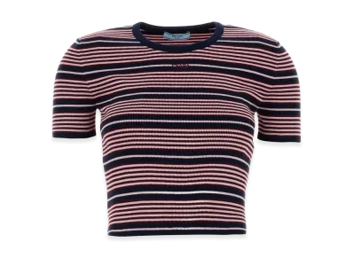 PRADA Women's Embroidecotton Blend T-Shirt "Stripped"