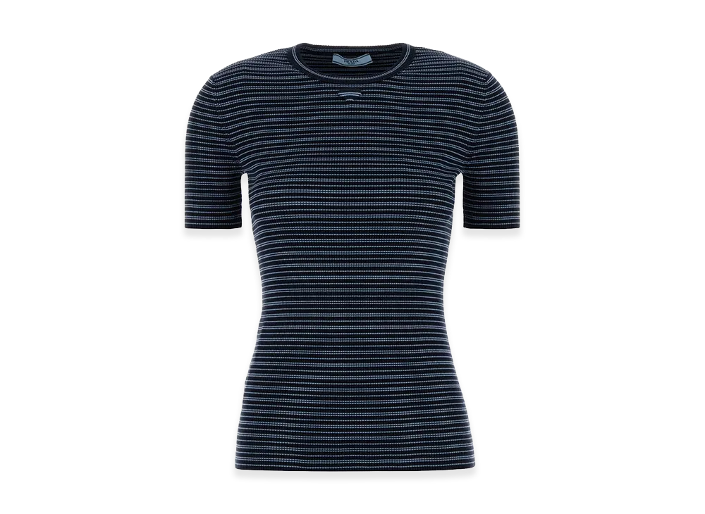 PRADA Women's Embroidestretch Cotton Blend T-Shirt "Stripped"