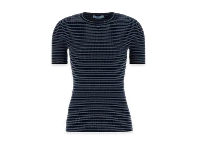 PRADA Women's Embroidestretch Cotton Blend T-Shirt "Stripped"