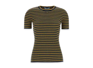 PRADA Women's Embroidestretch Cotton T-Shirt "Stripped"