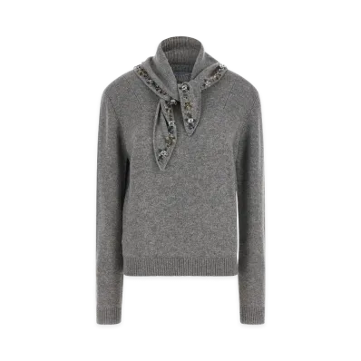 PRADA Women's Jewel Bandana Sweater "Gray"