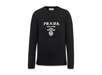 PRADA Women's Wool Cashmere Logo Crewneck Sweater "Black"