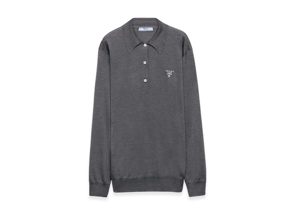 PRADA Women's Long Sleeved Silk Polo Shirt "Slate Gray"
