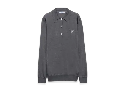 PRADA Women's Long Sleeved Silk Polo Shirt "Slate Gray"
